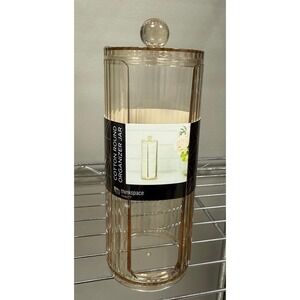 Thinkspace Beauty Cotton Round Organizer Jar Amber Ribbed Acrylic Vanity Storage
